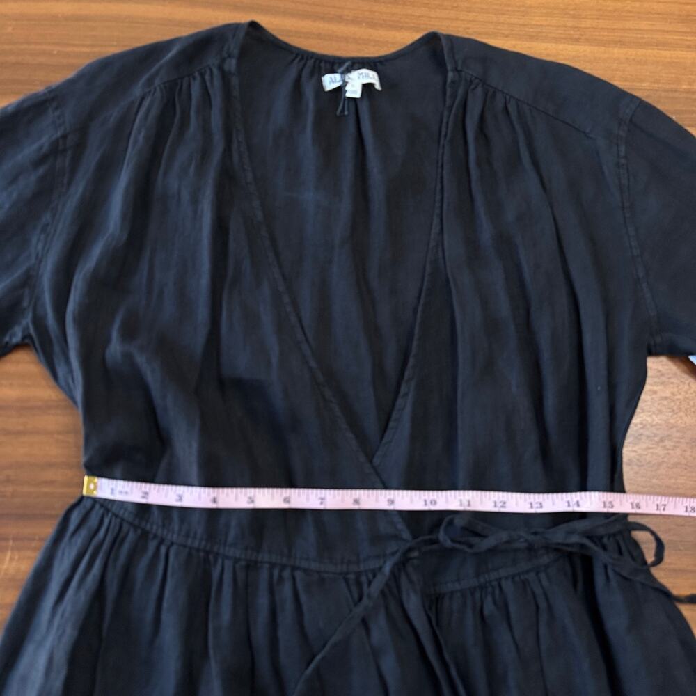 Alex Mill Lauren Linen Wrap Dress, Deep Black, Coastal Minimalist Natural, Large - Picture 7 of 13